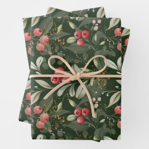 Holiday Berries and Leaves Christmas Wrapping Paper Sheet