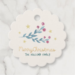 Holiday Berries and Stars Gold Christmas Favour Tags