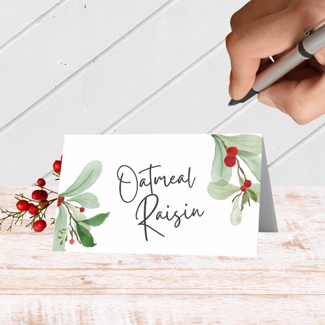 Holiday Berries Folding Food, Drink or Place Cards (Elegant Christmas Folding Label Cards for Food & Drink Labels, Place Cards, Contests and More)