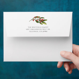 Holiday Berries Greenery Watercolor Christmas Envelope