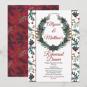 Holiday Berries Pine Wreath Rehearsal Dinner Invitation