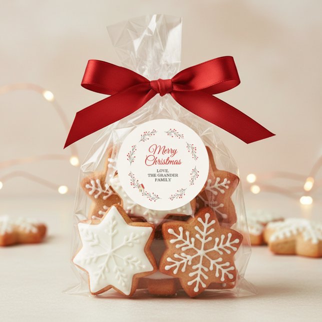 Holiday Berry Branch Christmas Classic Round Sticker (Holiday Berry Branch Christmas Classic Round Sticker)