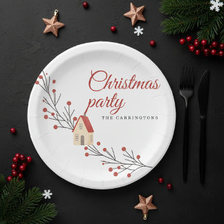 Holiday Berry Branch Christmas Paper Plate