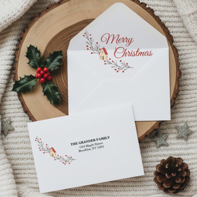 Holiday Berry Branch Christmas Party Envelope (Elegant Christmas Invitation Envelope)