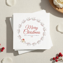 Holiday Berry Branch Merry Christmas Custom  Napkin