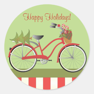 Holiday Bicycle Classic Round Sticker