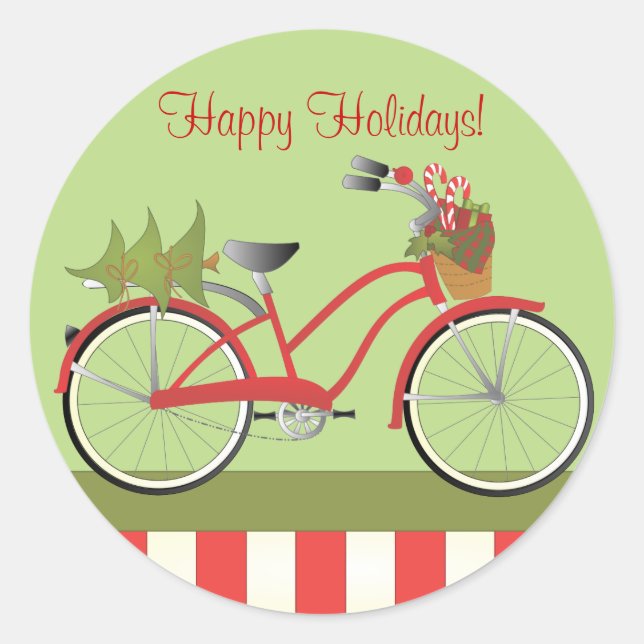Holiday Bicycle Classic Round Sticker (Front)