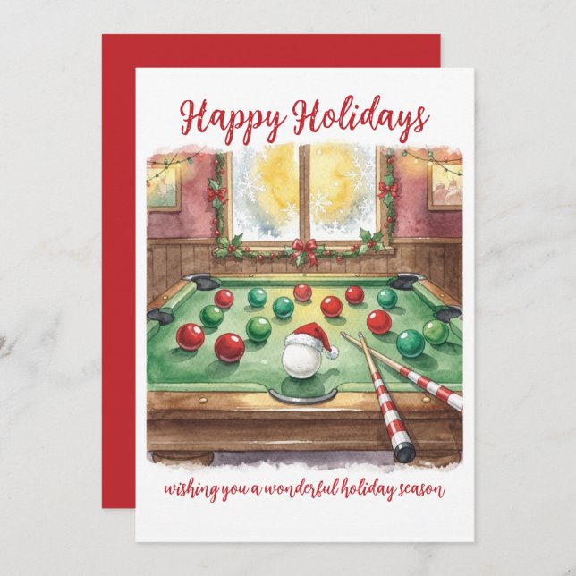 Holiday Billiard player Christmas Cards (Front/Back)