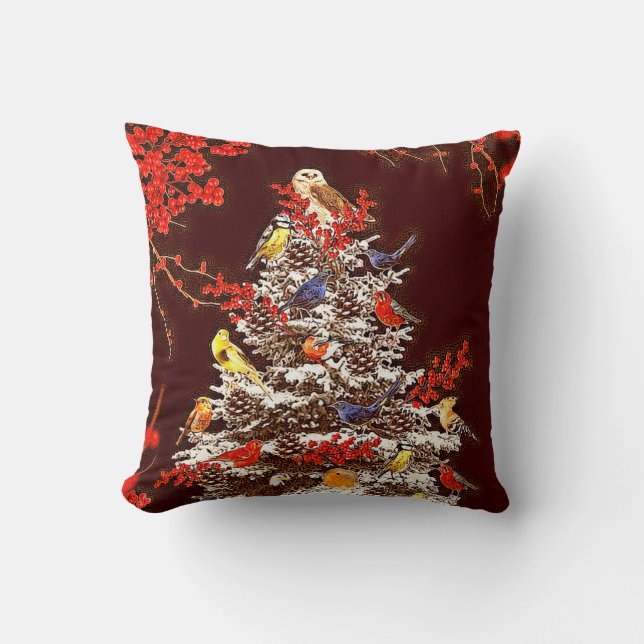 Holiday Bird Tree Cushion (Front)