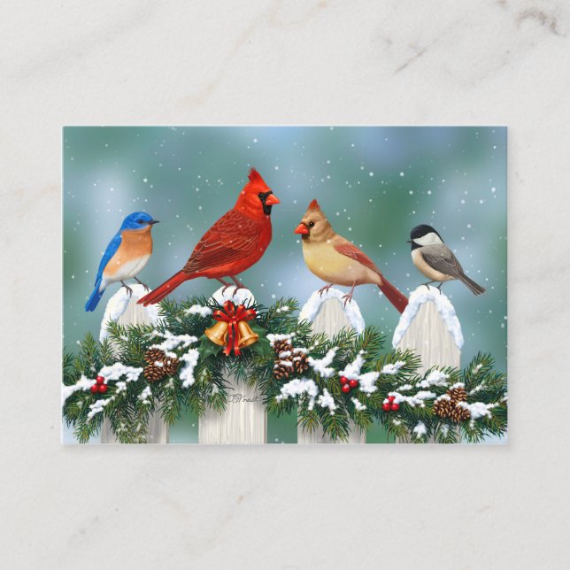 Holiday Birds & Christmas Garland Business Card (Front)