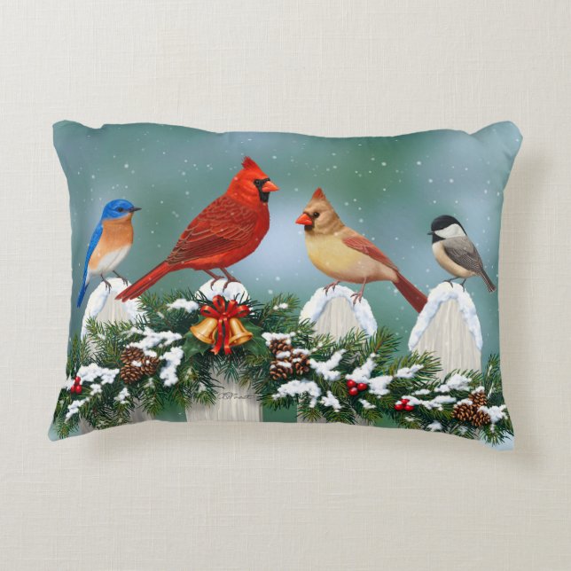 Holiday Birds & Christmas Garland Decorative Cushion (Back)