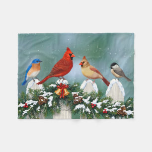 Holiday Birds & Christmas Garland Fleece Blanket