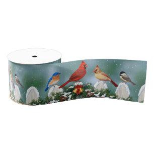 Holiday Birds & Christmas Garland Grosgrain Ribbon