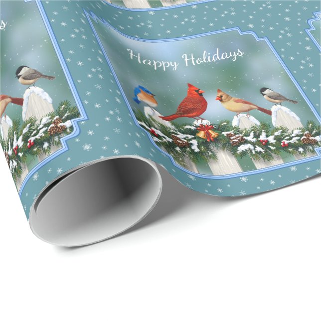 Holiday Birds & Christmas Garland Wrapping Paper (Roll Corner)