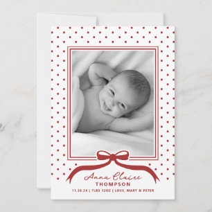 Holiday Birth Announcement Bow Polka Dot