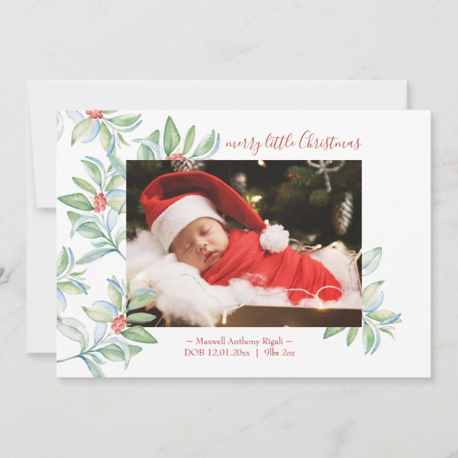 Holiday Birth Announcement Cards with Photo (Front)