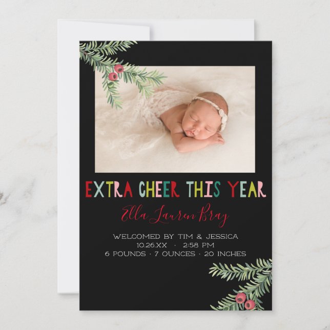 Holiday Birth Announcement - Extra Cheer This Year (Front)