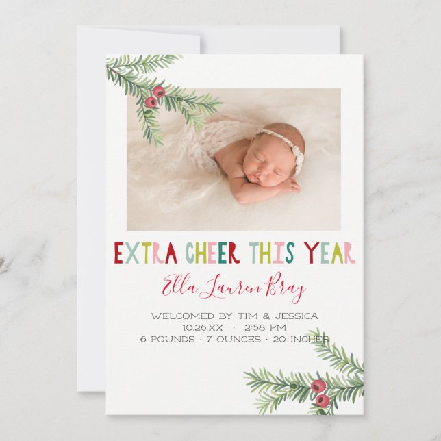 Holiday Birth Announcement - Extra Cheer This Year (Front)