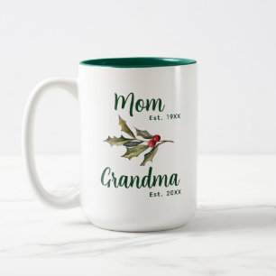 Holiday Birth Announcement Grandma Christmas Two-Tone Coffee Mug