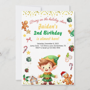 Holiday Birthday Boy Winter Elf Christmas Invitation