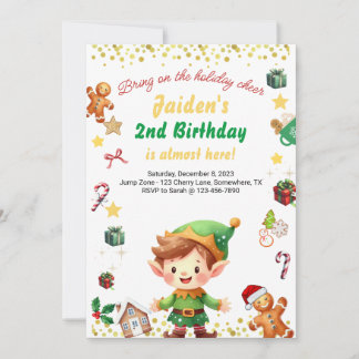 Holiday Birthday Boy Winter Elf Christmas Invitation