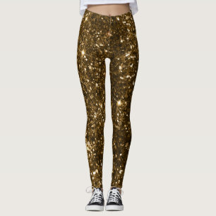 Holiday Black and Gold Faux Glitter Christmas Leggings