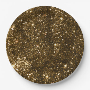 Holiday Black and Gold Faux Glitter Christmas Paper Plate
