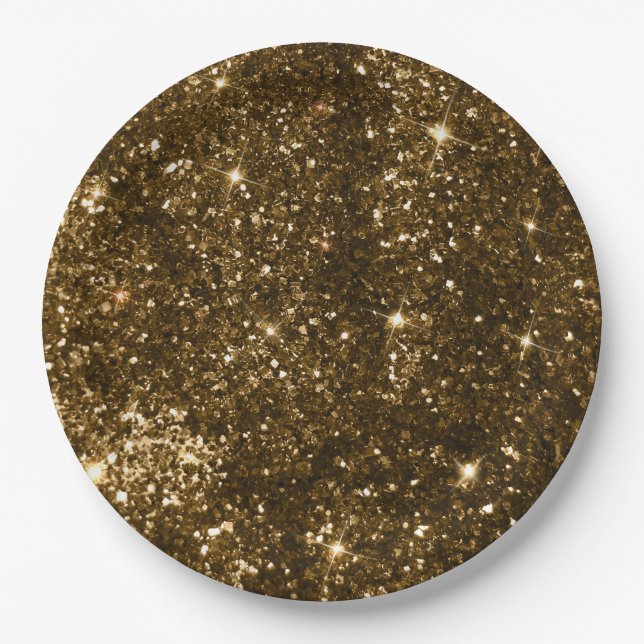 Holiday Black and Gold Faux Glitter Christmas Paper Plate (Front)