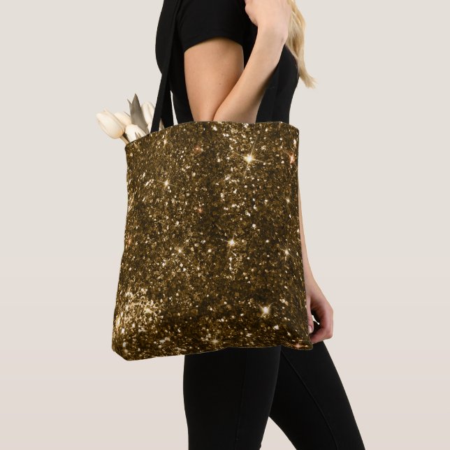 Holiday Black and Gold Faux Glitter Christmas Tote Bag (Close Up)