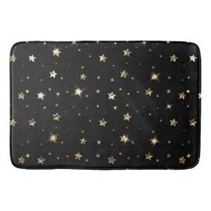 Holiday Black and Gold Faux Metal Christmas Stars Bath Mat