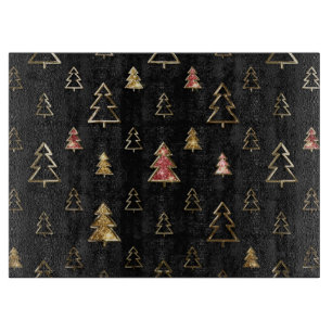 Holiday Black and Gold Faux Metal Christmas Trees Cutting Board
