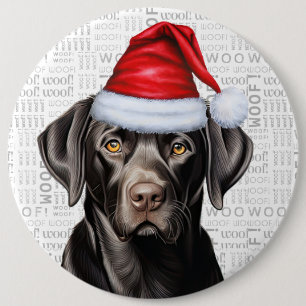 Holiday Black Lab Santa Dog on Woof Background 6 Cm Round Badge