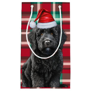 Holiday Black Labradoodle Dog Fun Plaid Christmas Small Gift Bag