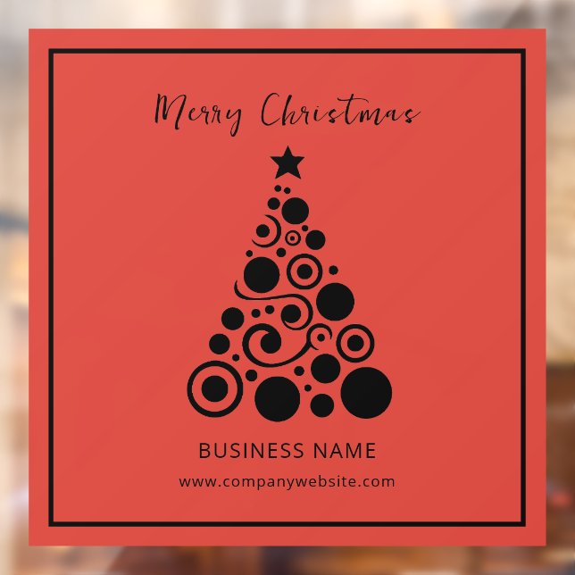 Holiday Black on Red Christmas Tree Business Window Cling (Sheet 2)
