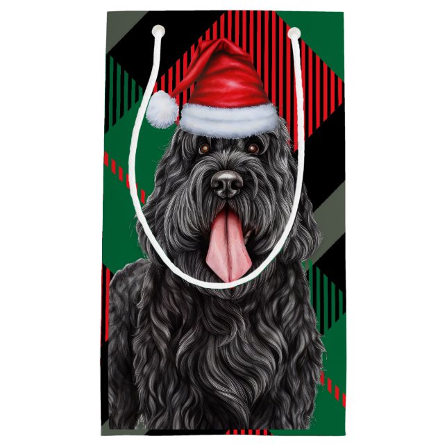 Holiday Black Russian Terrier Plaid Christmas Small Gift Bag (Front)