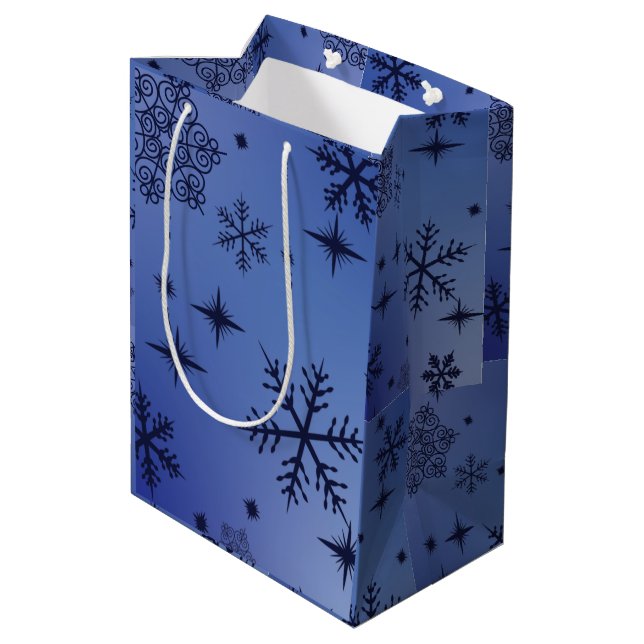Holiday Black Snowflake Print Medium Gift Bag (Back Angled)