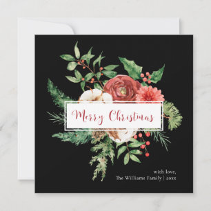 Holiday Black Watercolor Botanical Merry Christmas