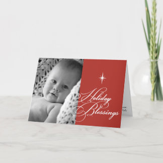 Holiday blessings bright star christmas photo red card