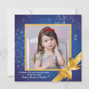 Holiday Blue and Gold Photo Card