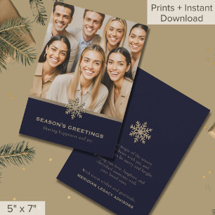Holiday Blue and Gold Snowflake Photo Business Card
