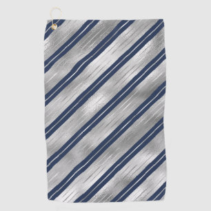 Holiday Blue and Silver Foil Christmas Stripes Golf Towel