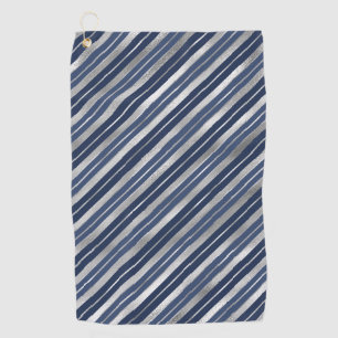 Holiday Blue and Silver Foil Christmas Stripes Golf Towel
