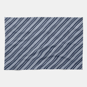 Holiday Blue and Silver Foil Christmas Stripes Tea Towel