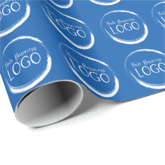 Holiday Blue and White Small Business Logo Promo Wrapping Paper