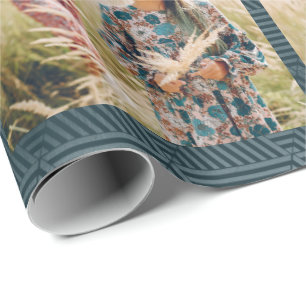 Holiday Blue Geometric Print Photo Christmas Wrapping Paper