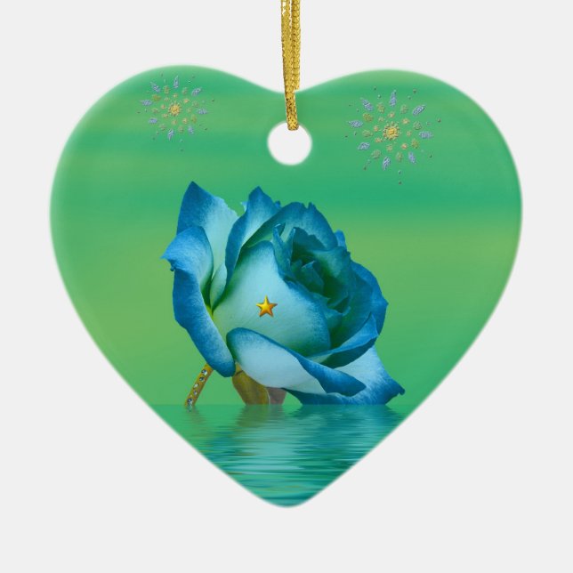 Holiday Blue Rose Ceramic Tree Decoration (Front)