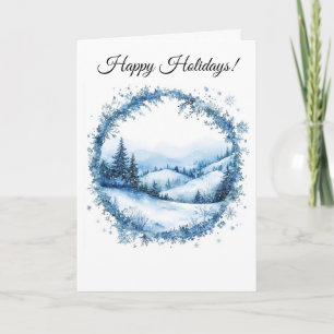 Holiday Blue Wreath Snowy Forest Business Logo Card