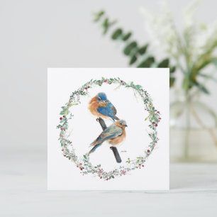 Holiday Bluebirds Couple Watercolor Art