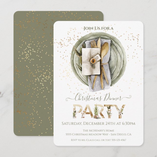 Holiday Boho Christmas Dinner Party Invitation (Front/Back)