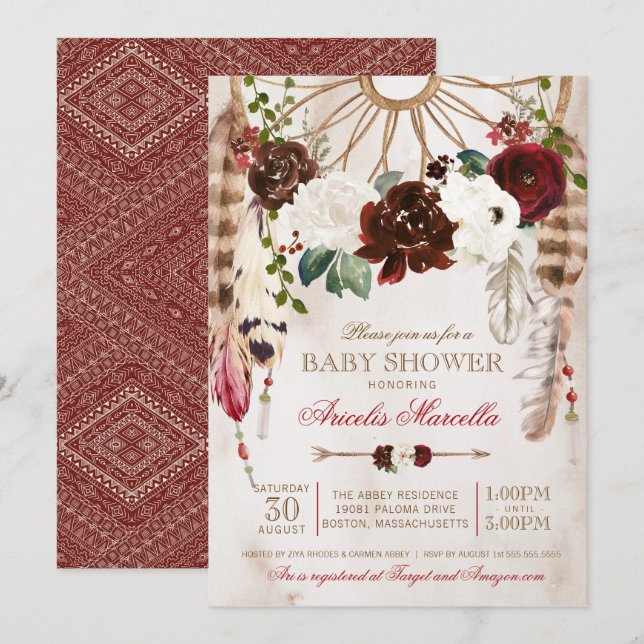 Holiday Boho Dreamcatcher Rustic Baby Shower Invitation (Front/Back)